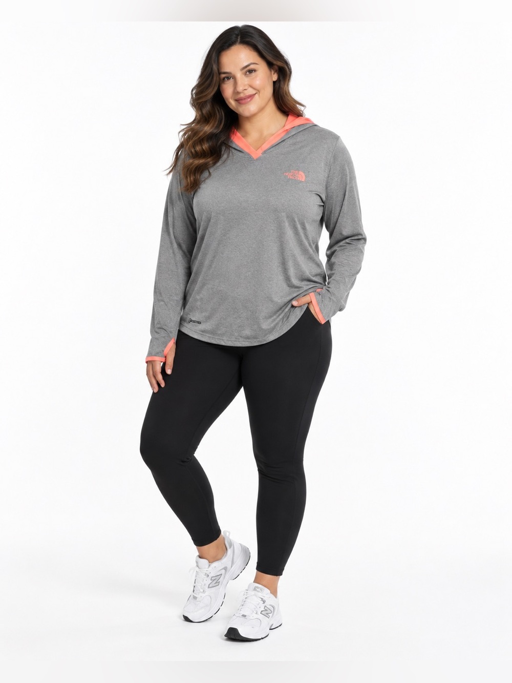 The North Face Women’s FlashDry Hooded Long Sleeve Top Gray & Coral – Size XL